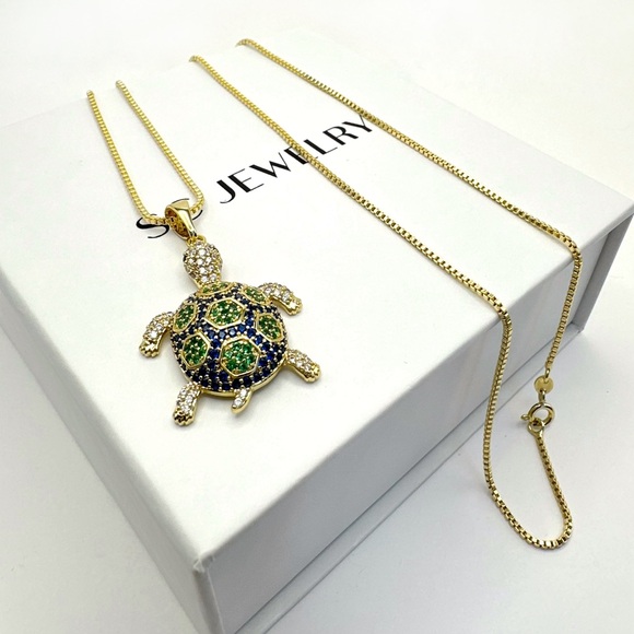 Turtle Necklace Luxury CZ Stone 14k Gold Plated Jewelry - Picture 3 of 15